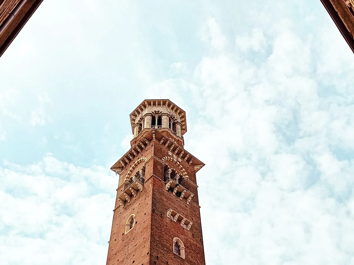 Torre dei Lamberti brick tower seen from below